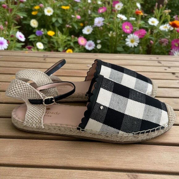 KATE SPADE Black White Gingham Espadrilles Flats Sandals Size 9 NEW NWOB - Picture 1 of 7